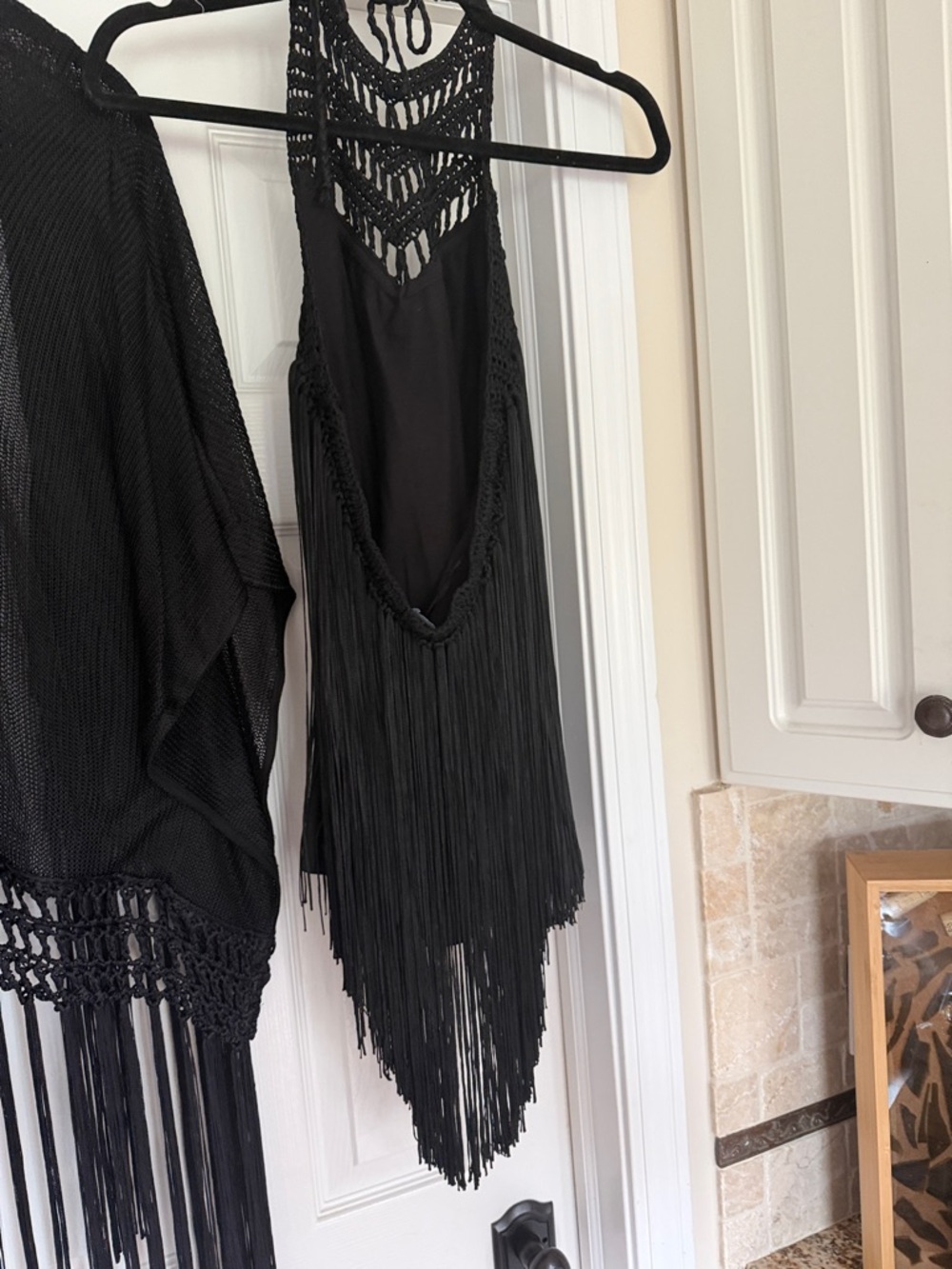 Boston Proper Black Crochet Cover-Up with Velvet Trim - Picture 7 of 10